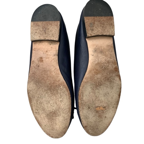 Chanel Navy Blue Leather Ballet Flats Size 37 - Picture 9 of 16